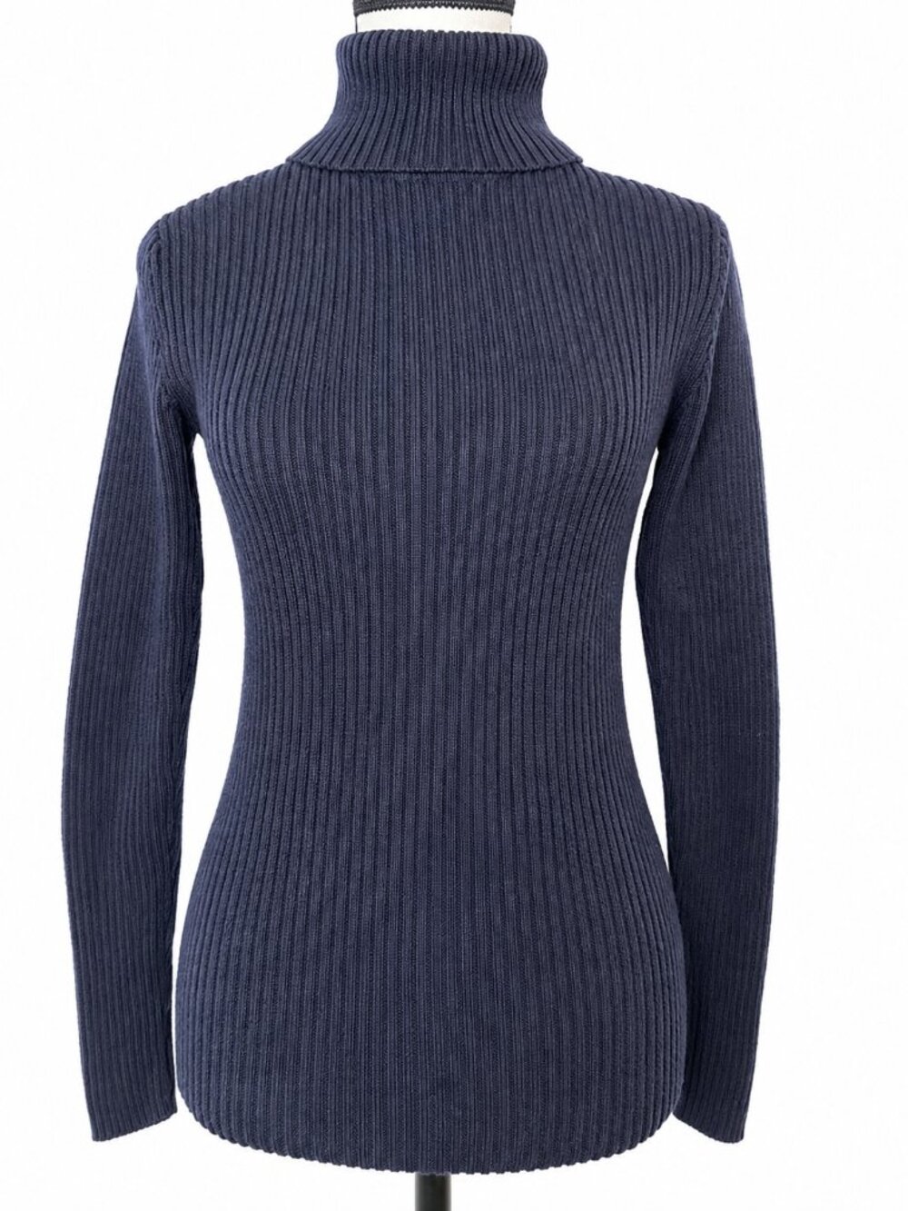 George Womenโs M Black Ribbed Turtleneck Sweater 100% Organic Cotton Office